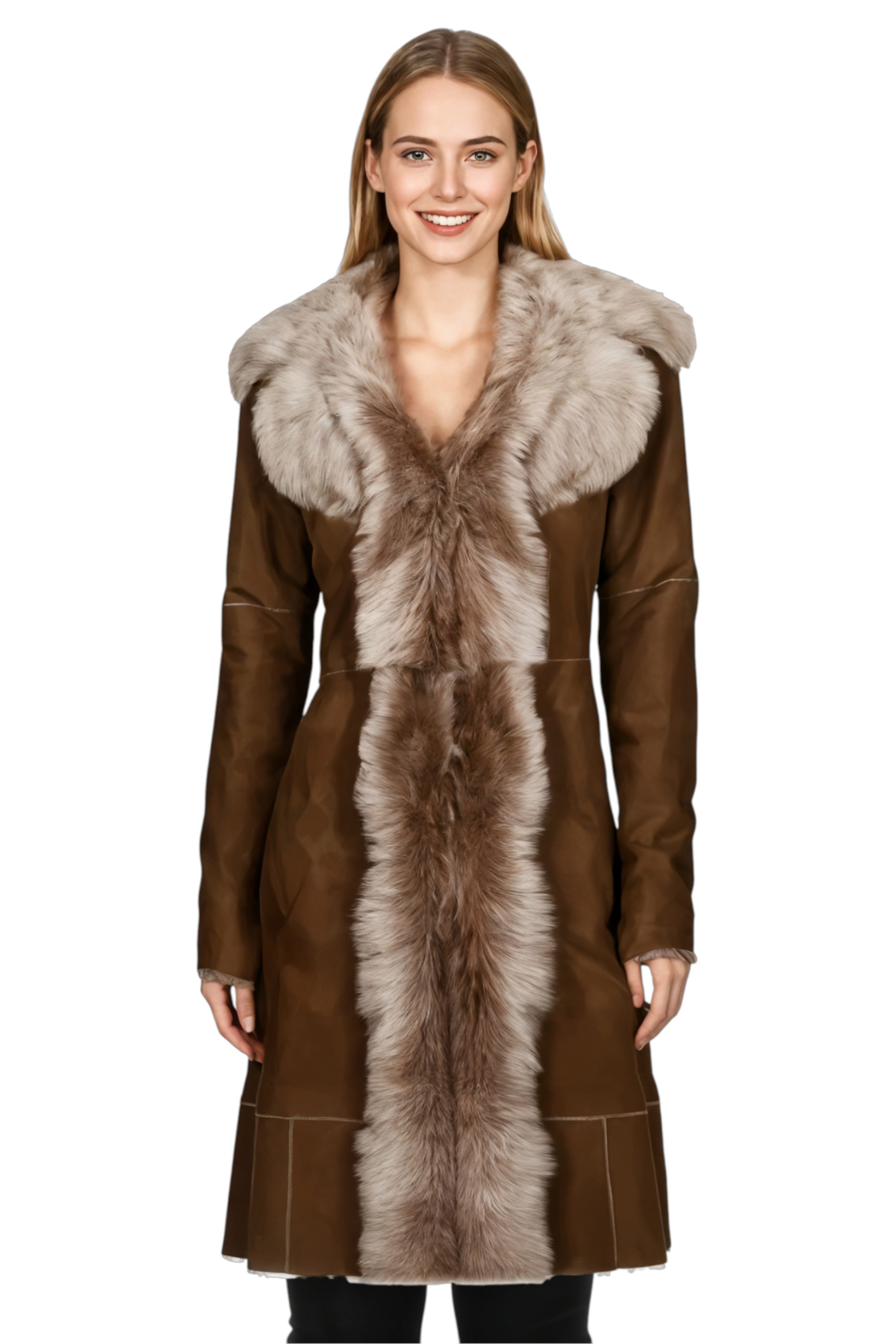 Infinity Leather Womens Beaver Tan Toscana Sheep Suede Trench Coat- Celeste Sheepskin - Size 20 UK