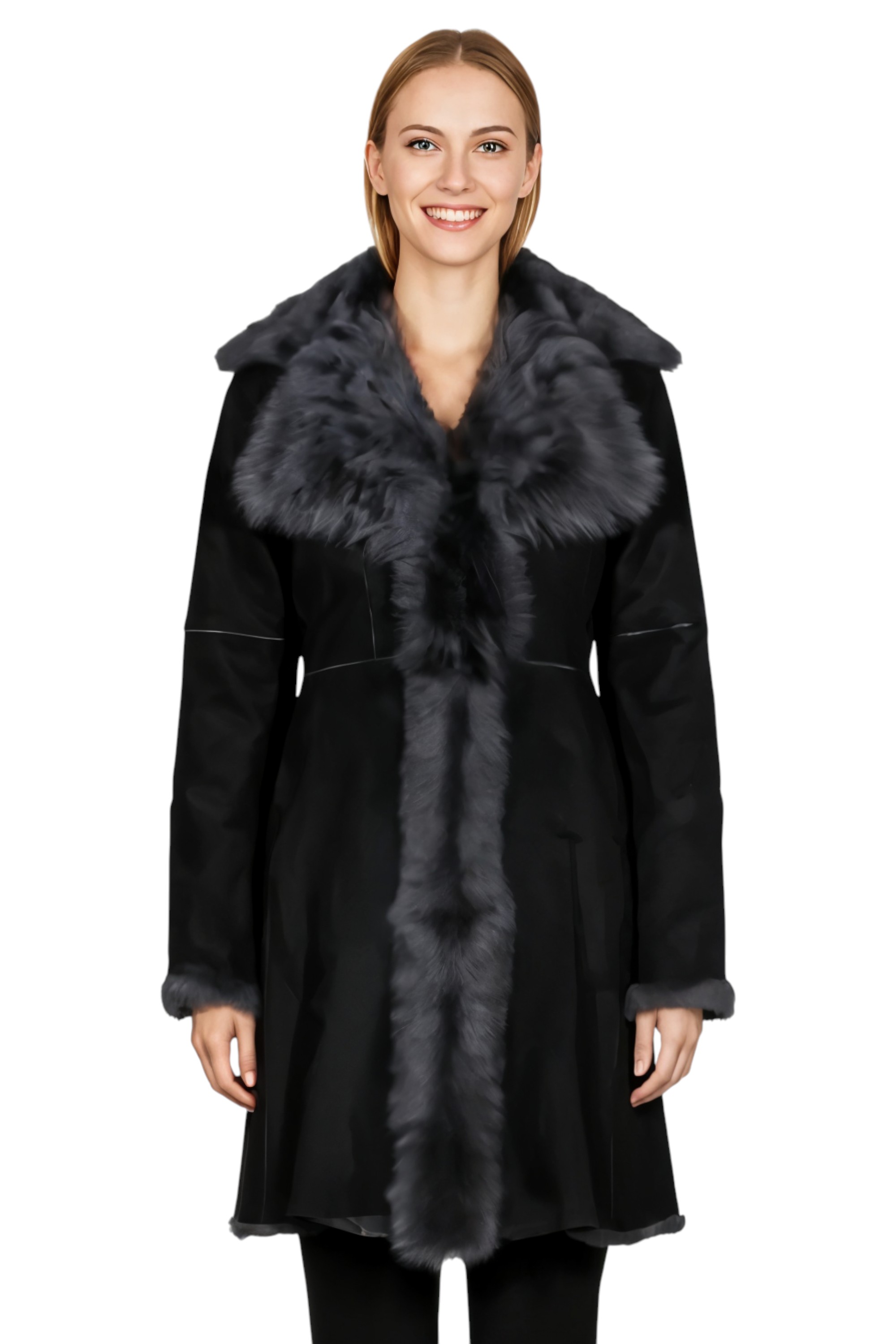 Infinity Leather Womens Grey Toscana Sheep Suede Trench Coat- Celeste Sheepskin - Size 16 UK