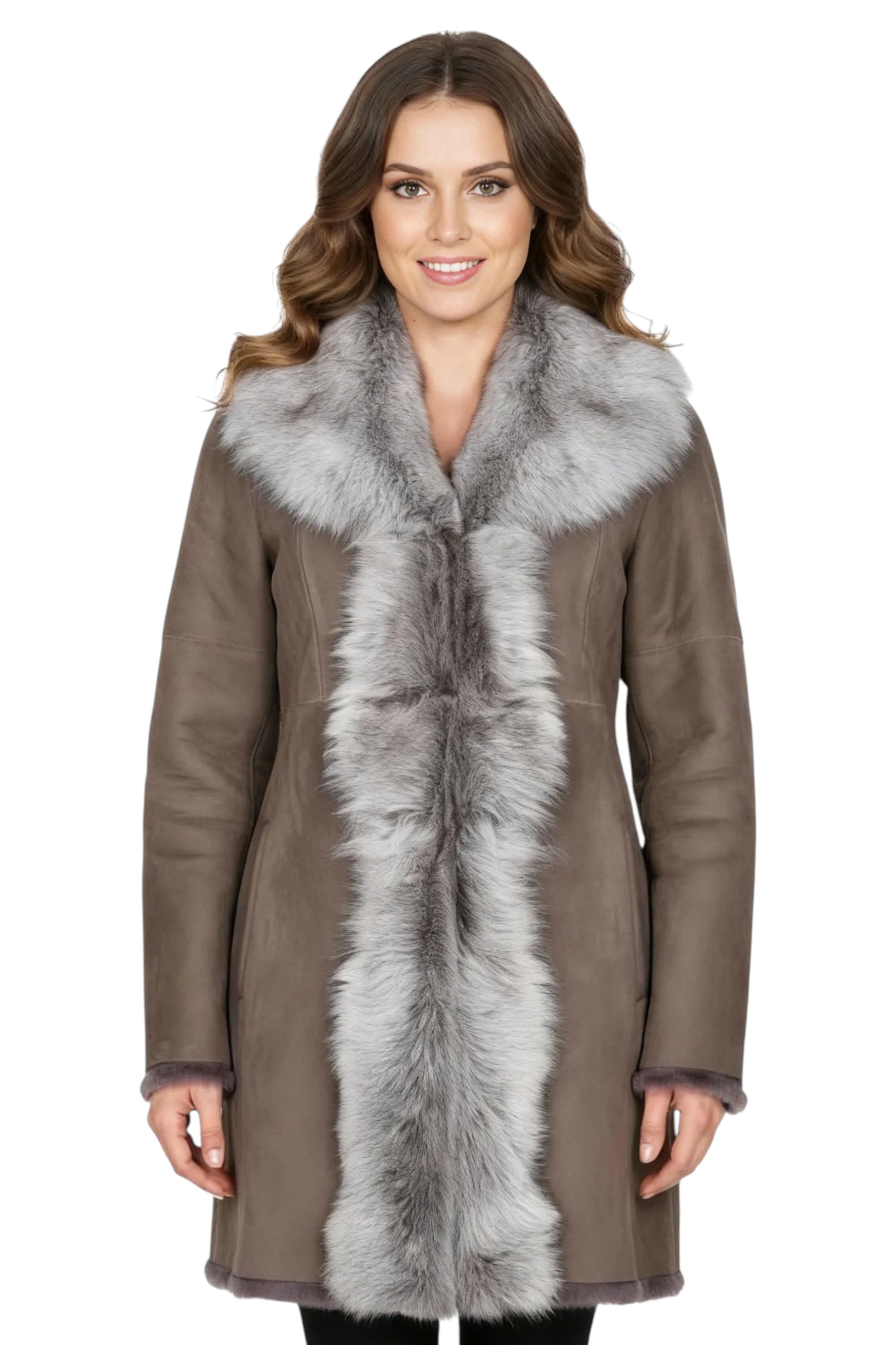 Infinity Leather Womens Taupe Toscana Sheep Suede Trench Coat- Celeste Sheepskin - Size 16 UK