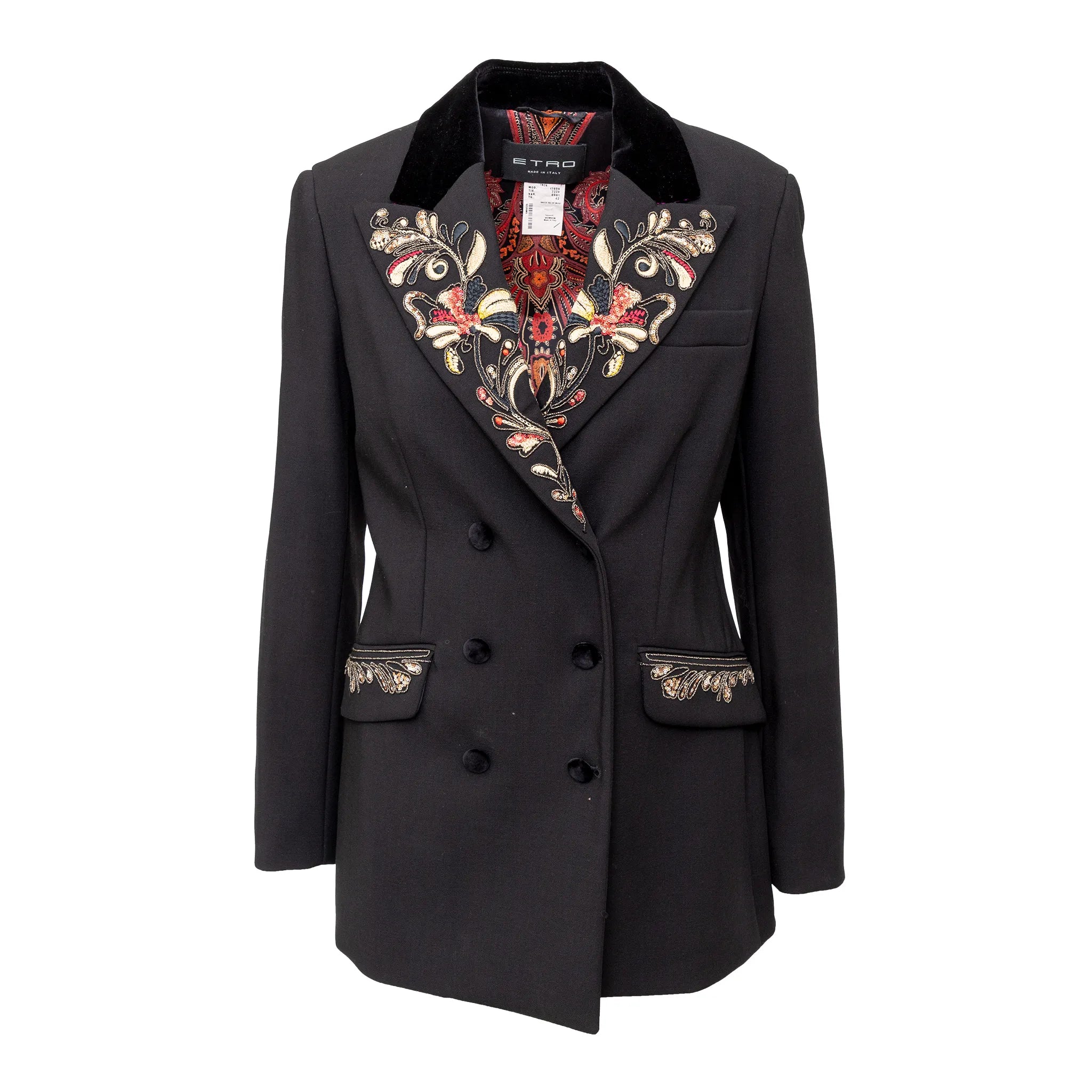 Etro Pre-owned Womens Embroidered Blazer - '10s - Black Wool - Size EU 36 (Womens)