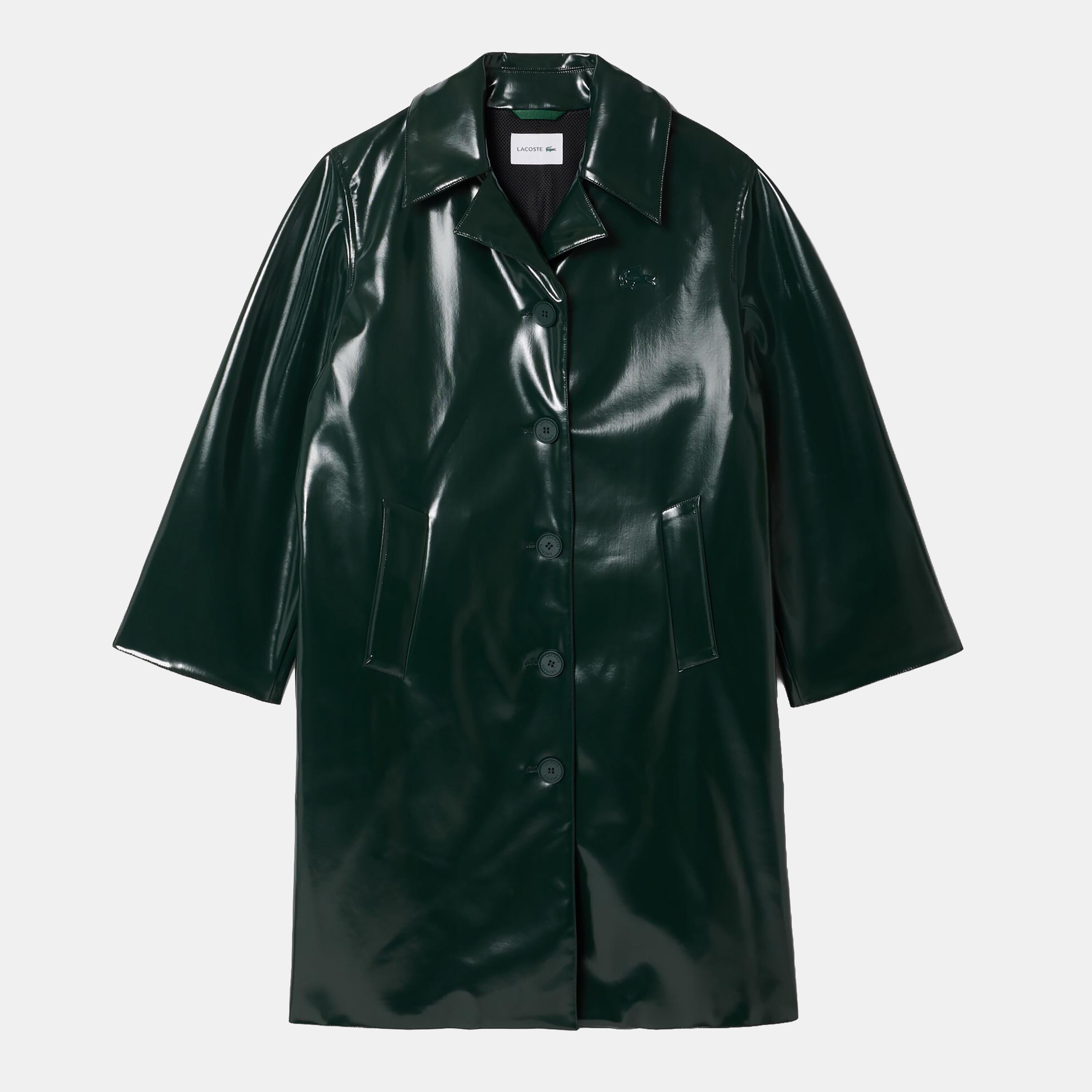 Lacoste Womens Tailored Collar Vinyl Trench Coat in Green - Size 6 UK