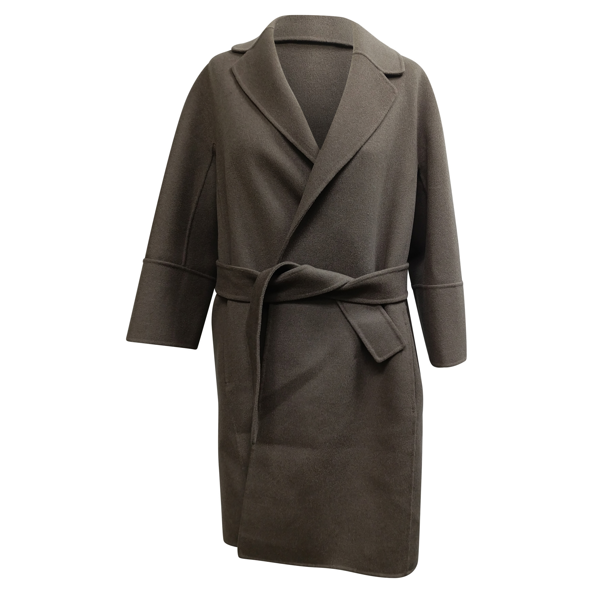 Max Mara Pre-owned Womens 'S Max Belted Coat in Brown Virgin Wool - Mocha - Size 2XS