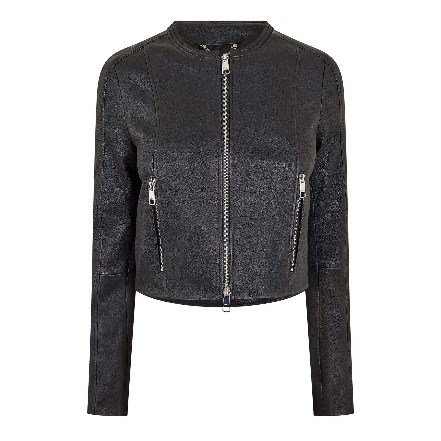 Boss Womens 10251863 01 Leather Jacket in Black - Size 6 UK