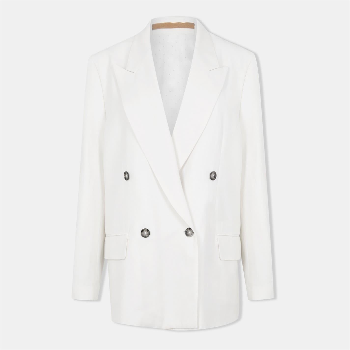 Boss Womens Japelara Double Button Lapel Collared Solid Patterned Blazer in Open White - Size 8 UK