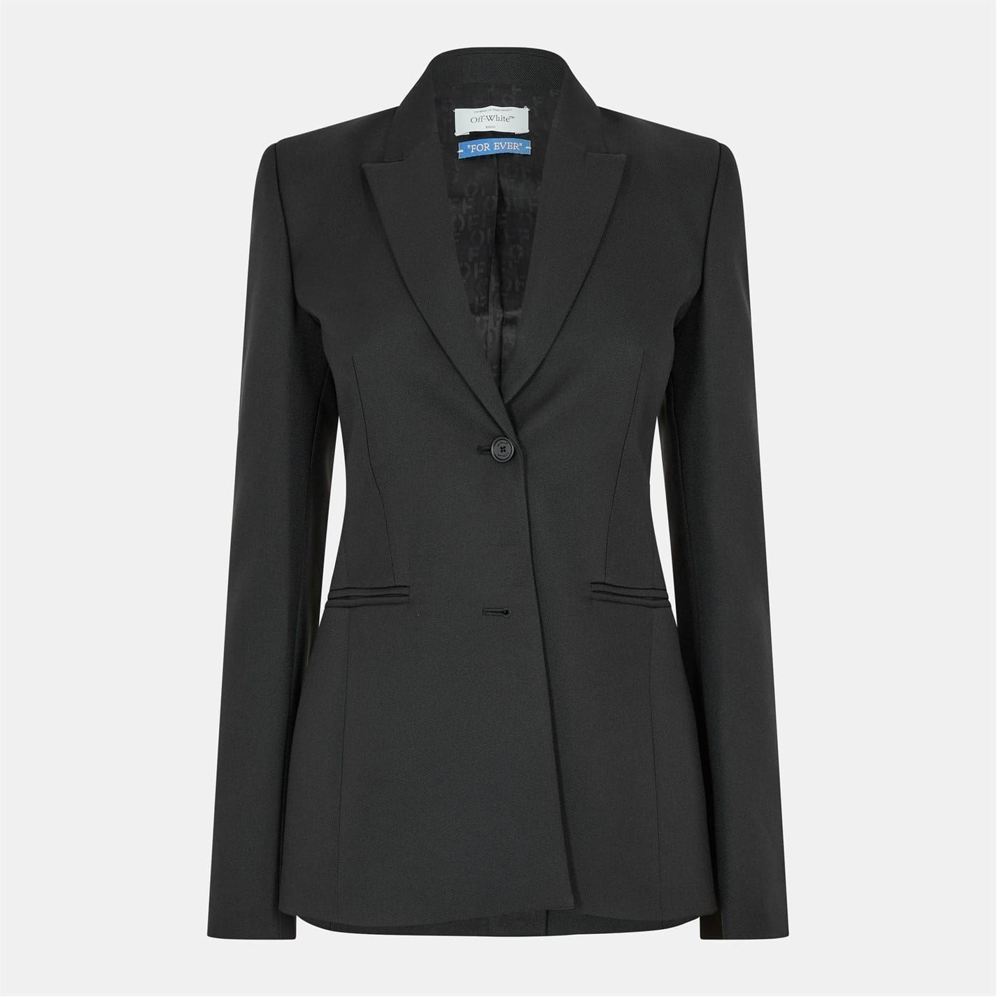 Off-White Womens Off White Tech Solid Patterned Lapel Collared Suit Jacket in Black/White - Size 6 UK