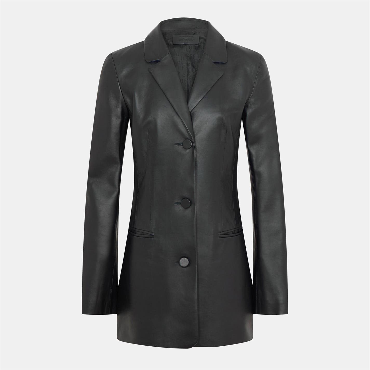 Off-White Womens Off White Solid Patterned Lapel Collared Blazer in Black/White - Size 4 UK