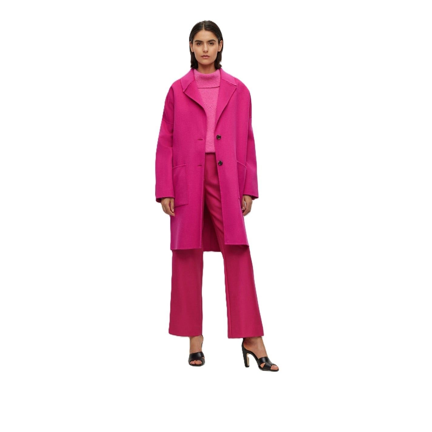 Boss Womens Cattina Solid Patterned Notch Collared Over Coat in Bright Pink - Size 14 UK