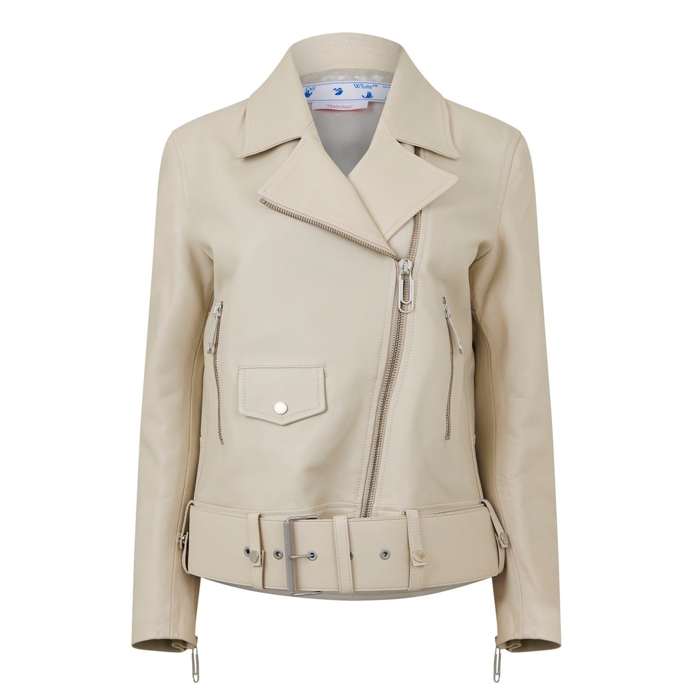 Off-White Womens Off White Solid Patterned Asymmetric Zipped Cuff Bike Jacket in Sand Violet - Size 38 (Chest)