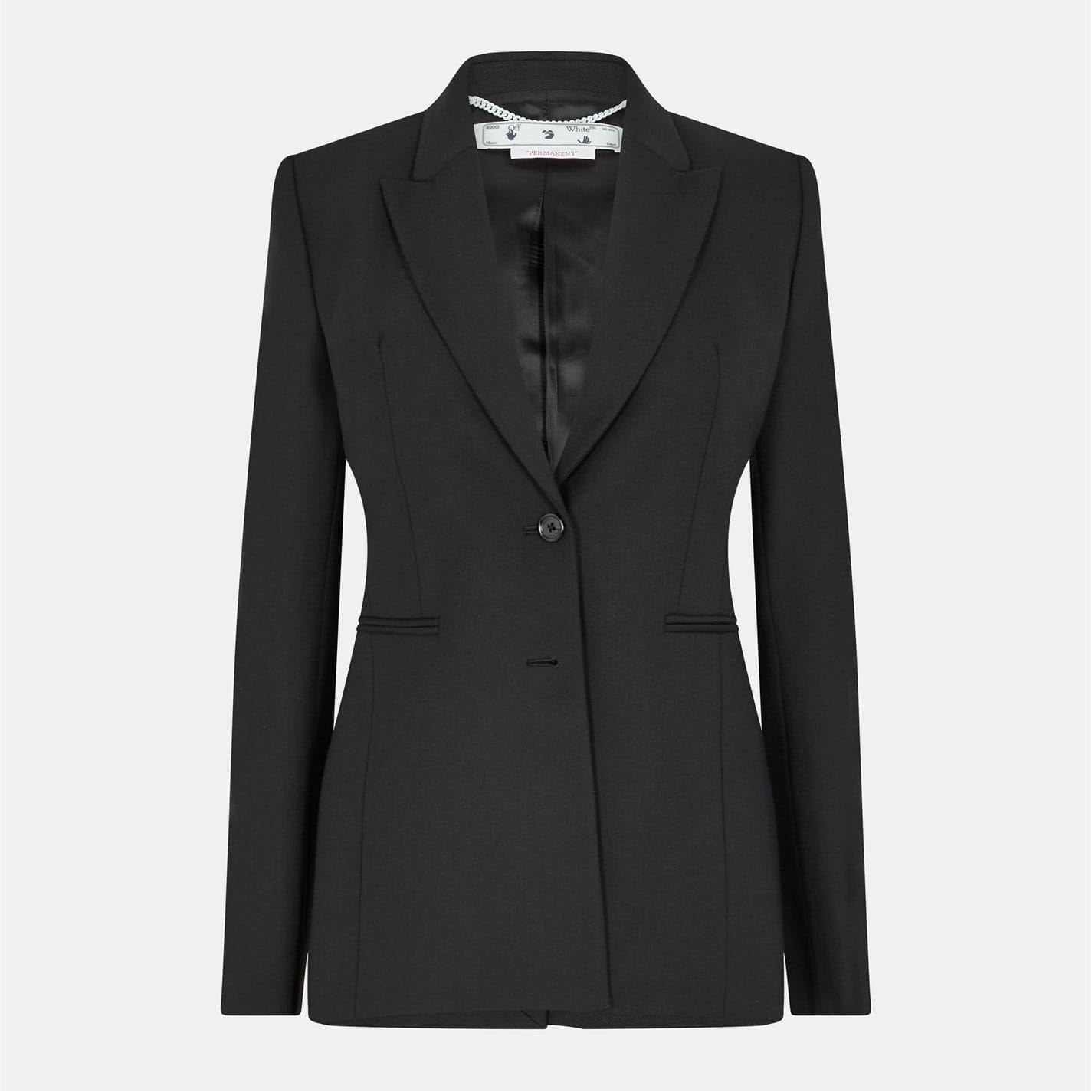 Off-White Womens Off White Solid Patterned Lapel Collared Chain Suit Jacket in Black/White - Size 4 UK