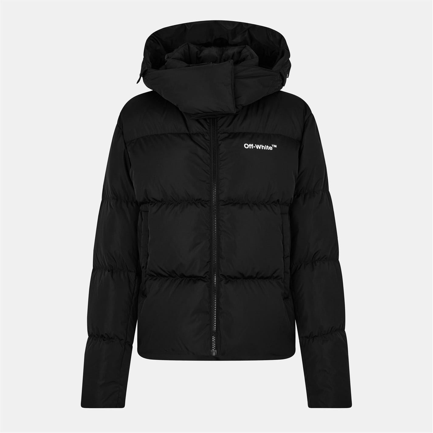 Off-White Womens Off White Solid Patterned Hooded Puffer Jacket in Black/White - Size 6 UK