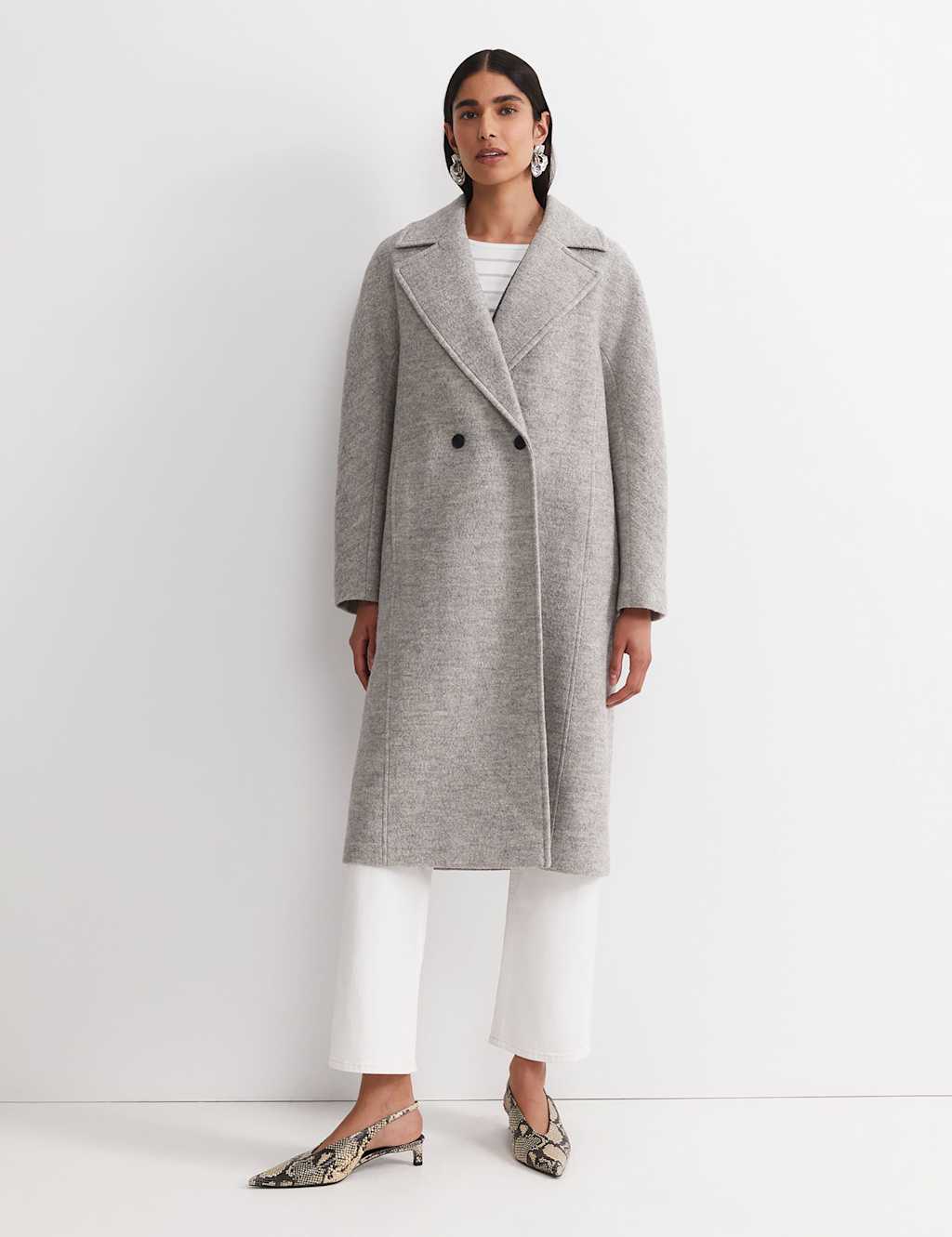 Sportscraft Wool Rich Bouclé Oversized Double Breasted Coat Grey