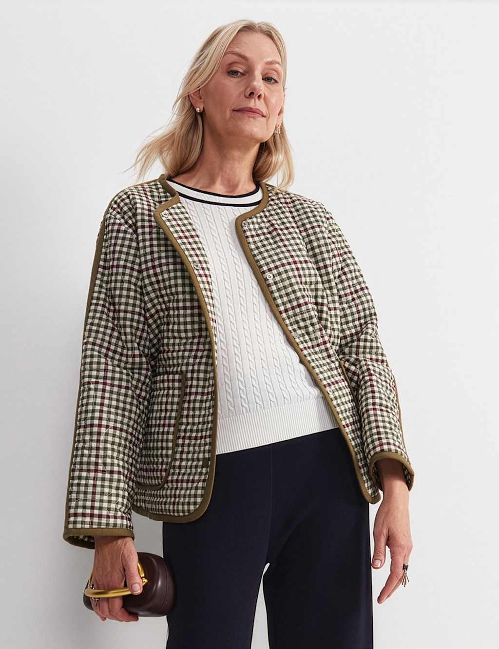 Sportscraft Pure Cotton Checked Quilted Relaxed Jacket Multi