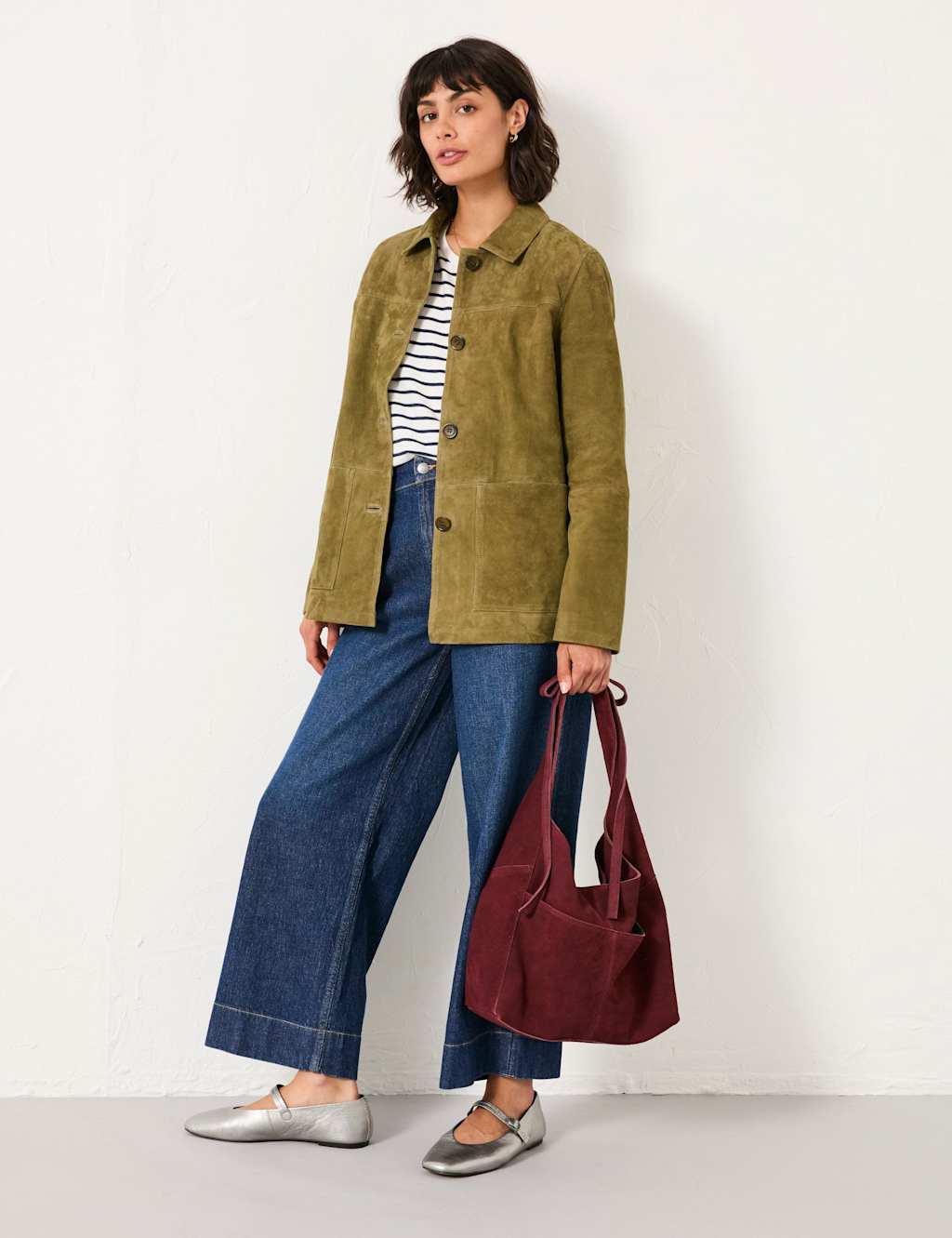 FatFace Suede Collared Jacket Olive