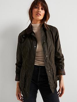 Barbour Classic Beadnell Wax Jacket, Olive, Size 8, Women
