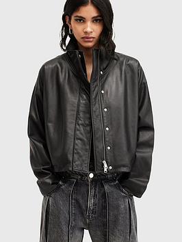 Allsaints Ryder Funnel Neck Leather Jacket - Black