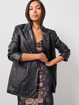 AllSaints Deri Leather Blazer, Black, Size 12, Women