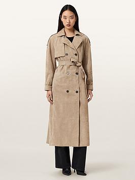 AllSaints Reed Suede Trench Coat, Brown, Size M, Women