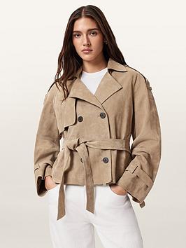 AllSaints Reed Cropped Suede Jacket, Brown, Size Xs, Women