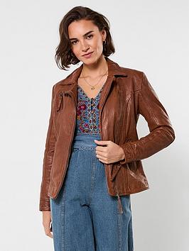 Joe Browns Joes Favourite Leather Jacket, Brown, Size 16, Women