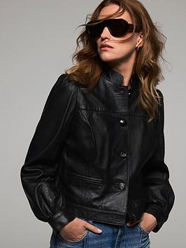 Mint Velvet Leather Puff Sleeve Jacket, Black, Size Xs, Women