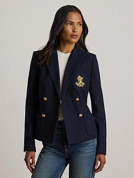 Lauren by Ralph Lauren Double-Breasted Stretch Pique Blazer, Blue, Size 10, Women