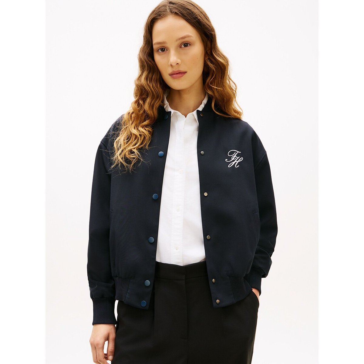 Short Mid-Season Jacket with Press-Stud Fastening