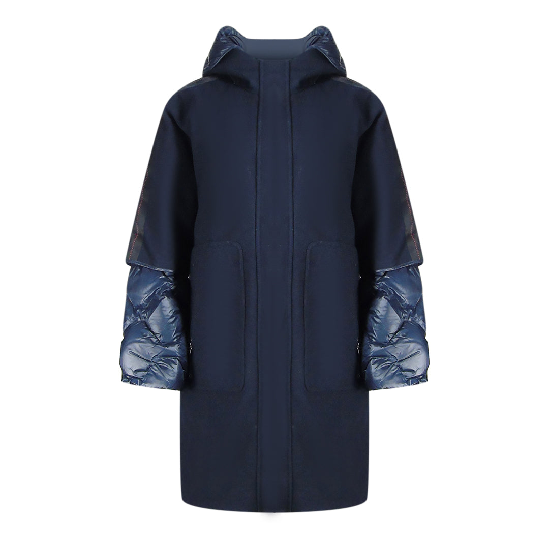 Parajumpers Womens Joy Navy Blue Oversize Long Hooded Down Jacket Wool - Size Small