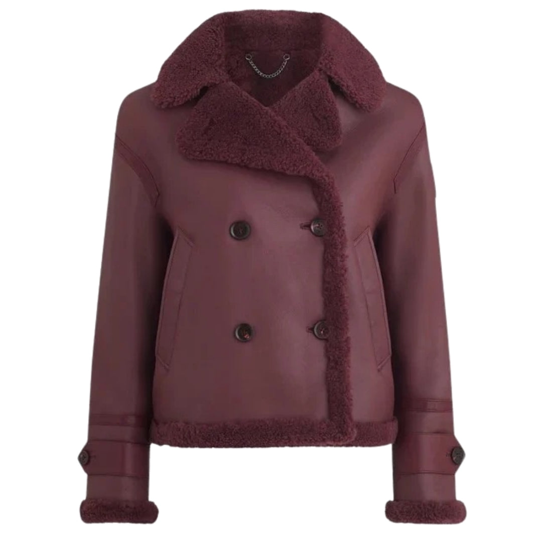 Belstaff Womens Cedar Redwood Burgundy Sherling Leather Jacket - Red - Size 2XL